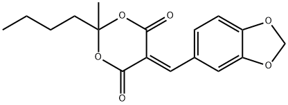 5-(1,3-benzodioxol-5-ylmethylene)-2-butyl-2-methyl-1,3-dioxane-4,6-dione Struktur