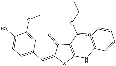 ethyl 2-anilino-5-(4-hydroxy-3-methoxybenzylidene)-4-oxo-4,5-dihydrothiophene-3-carboxylate Struktur