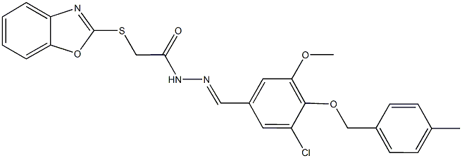 2-(1,3-benzoxazol-2-ylsulfanyl)-N'-{3-chloro-5-methoxy-4-[(4-methylbenzyl)oxy]benzylidene}acetohydrazide Struktur