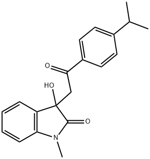 3-hydroxy-3-[2-(4-isopropylphenyl)-2-oxoethyl]-1-methyl-1,3-dihydro-2H-indol-2-one Struktur