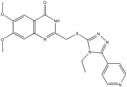 2-({[4-ethyl-5-(4-pyridinyl)-4H-1,2,4-triazol-3-yl]sulfanyl}methyl)-6,7-dimethoxy-4(3H)-quinazolinone Struktur