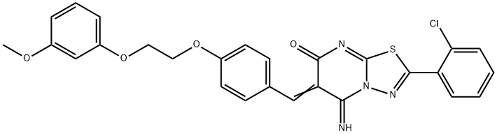 2-(2-chlorophenyl)-5-imino-6-{4-[2-(3-methoxyphenoxy)ethoxy]benzylidene}-5,6-dihydro-7H-[1,3,4]thiadiazolo[3,2-a]pyrimidin-7-one Struktur