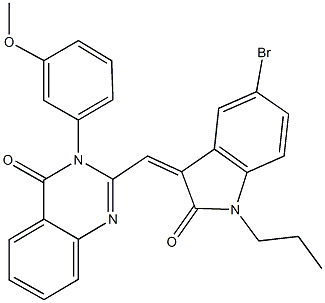 2-[(5-bromo-2-oxo-1-propyl-1,2-dihydro-3H-indol-3-ylidene)methyl]-3-(3-methoxyphenyl)-4(3H)-quinazolinone Struktur