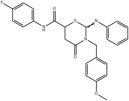 N-(4-fluorophenyl)-3-(4-methoxybenzyl)-4-oxo-2-(phenylimino)-1,3-thiazinane-6-carboxamide Struktur