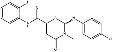 2-[(4-chlorophenyl)imino]-N-(2-fluorophenyl)-3-methyl-4-oxo-1,3-thiazinane-6-carboxamide Struktur