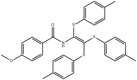 4-methoxy-N-{1,2,2-tris[(4-methylphenyl)sulfanyl]vinyl}benzamide Struktur