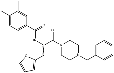 N-[1-[(4-benzyl-1-piperazinyl)carbonyl]-2-(2-furyl)vinyl]-3,4-dimethylbenzamide Struktur