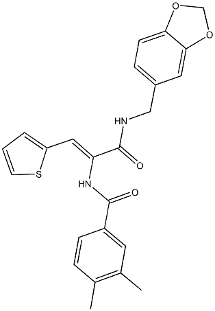 N-[1-{[(1,3-benzodioxol-5-ylmethyl)amino]carbonyl}-2-(2-thienyl)vinyl]-3,4-dimethylbenzamide Struktur