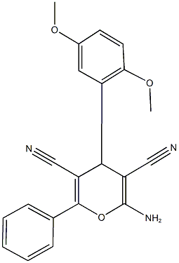 2-amino-4-(2,5-dimethoxyphenyl)-6-phenyl-4H-pyran-3,5-dicarbonitrile Struktur