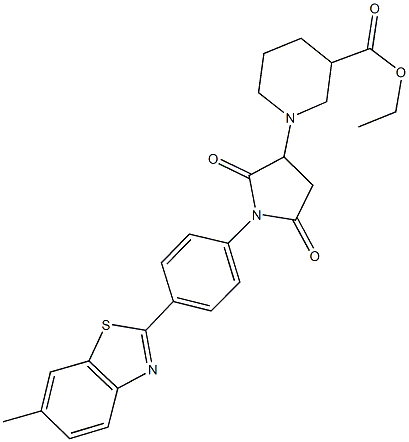 ethyl 1-{1-[4-(6-methyl-1,3-benzothiazol-2-yl)phenyl]-2,5-dioxo-3-pyrrolidinyl}-3-piperidinecarboxylate Struktur