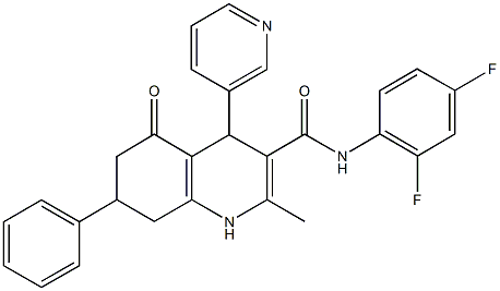 N-(2,4-difluorophenyl)-2-methyl-5-oxo-7-phenyl-4-(3-pyridinyl)-1,4,5,6,7,8-hexahydro-3-quinolinecarboxamide Struktur