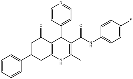 N-(4-fluorophenyl)-2-methyl-5-oxo-7-phenyl-4-(4-pyridinyl)-1,4,5,6,7,8-hexahydro-3-quinolinecarboxamide Struktur