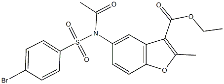 ethyl 5-{acetyl[(4-bromophenyl)sulfonyl]amino}-2-methyl-1-benzofuran-3-carboxylate Struktur