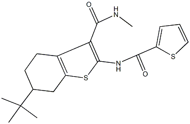 6-tert-butyl-N-methyl-2-[(2-thienylcarbonyl)amino]-4,5,6,7-tetrahydro-1-benzothiophene-3-carboxamide Struktur