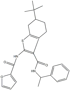 N-(6-tert-butyl-3-{[(1-phenylethyl)amino]carbonyl}-4,5,6,7-tetrahydro-1-benzothien-2-yl)-2-furamide Struktur