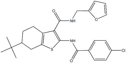 6-tert-butyl-2-[(4-chlorobenzoyl)amino]-N-(2-furylmethyl)-4,5,6,7-tetrahydro-1-benzothiophene-3-carboxamide Struktur