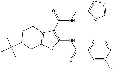 6-tert-butyl-2-[(3-chlorobenzoyl)amino]-N-(2-furylmethyl)-4,5,6,7-tetrahydro-1-benzothiophene-3-carboxamide Struktur