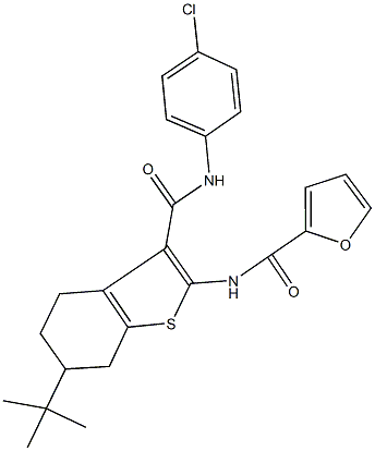 N-{6-tert-butyl-3-[(4-chloroanilino)carbonyl]-4,5,6,7-tetrahydro-1-benzothien-2-yl}-2-furamide Struktur