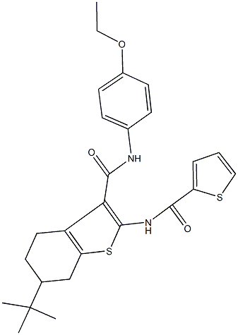 6-tert-butyl-N-(4-ethoxyphenyl)-2-[(thien-2-ylcarbonyl)amino]-4,5,6,7-tetrahydro-1-benzothiophene-3-carboxamide Struktur