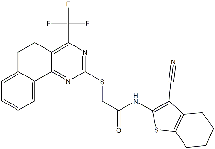 N-(3-cyano-4,5,6,7-tetrahydro-1-benzothien-2-yl)-2-{[4-(trifluoromethyl)-5,6-dihydrobenzo[h]quinazolin-2-yl]sulfanyl}acetamide Struktur