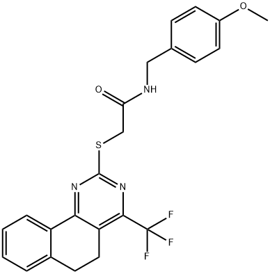 N-(4-methoxybenzyl)-2-{[4-(trifluoromethyl)-5,6-dihydrobenzo[h]quinazolin-2-yl]sulfanyl}acetamide Struktur