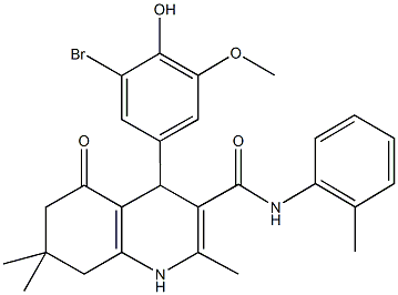 4-(3-bromo-4-hydroxy-5-methoxyphenyl)-2,7,7-trimethyl-N-(2-methylphenyl)-5-oxo-1,4,5,6,7,8-hexahydro-3-quinolinecarboxamide Struktur