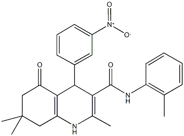 4-{3-nitrophenyl}-2,7,7-trimethyl-N-(2-methylphenyl)-5-oxo-1,4,5,6,7,8-hexahydroquinoline-3-carboxamide Struktur