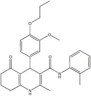 2-methyl-4-[3-(methyloxy)-4-(propyloxy)phenyl]-N-(2-methylphenyl)-5-oxo-1,4,5,6,7,8-hexahydroquinoline-3-carboxamide Struktur