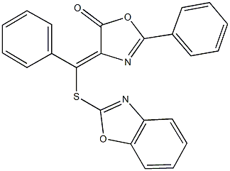 4-[(1,3-benzoxazol-2-ylsulfanyl)(phenyl)methylene]-2-phenyl-1,3-oxazol-5(4H)-one Struktur