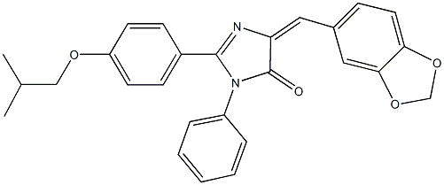 5-(1,3-benzodioxol-5-ylmethylene)-2-(4-isobutoxyphenyl)-3-phenyl-3,5-dihydro-4H-imidazol-4-one Struktur