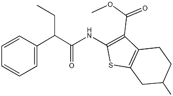 methyl 6-methyl-2-[(2-phenylbutanoyl)amino]-4,5,6,7-tetrahydro-1-benzothiophene-3-carboxylate Struktur