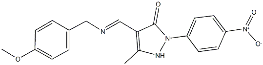 2-{4-nitrophenyl}-4-{[(4-methoxybenzyl)imino]methyl}-5-methyl-1,2-dihydro-3H-pyrazol-3-one Struktur