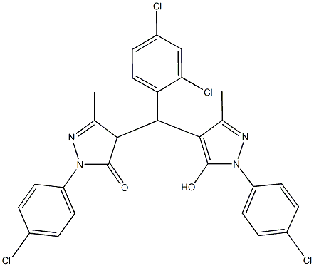 2-(4-chlorophenyl)-4-[[1-(4-chlorophenyl)-5-hydroxy-3-methyl-1H-pyrazol-4-yl](2,4-dichlorophenyl)methyl]-5-methyl-2,4-dihydro-3H-pyrazol-3-one Struktur