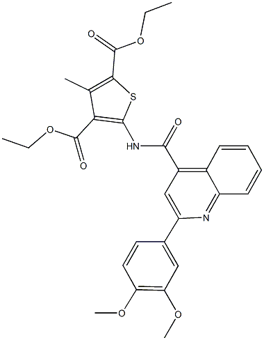 diethyl 5-({[2-(3,4-dimethoxyphenyl)-4-quinolinyl]carbonyl}amino)-3-methyl-2,4-thiophenedicarboxylate Struktur