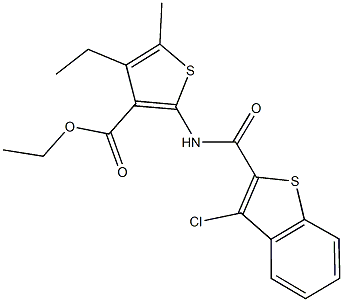 ethyl 2-{[(3-chloro-1-benzothien-2-yl)carbonyl]amino}-4-ethyl-5-methyl-3-thiophenecarboxylate Struktur