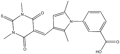 3-{3-[(1,3-dimethyl-4,6-dioxo-2-thioxotetrahydro-5(2H)-pyrimidinylidene)methyl]-2,5-dimethyl-1H-pyrrol-1-yl}benzoic acid Struktur