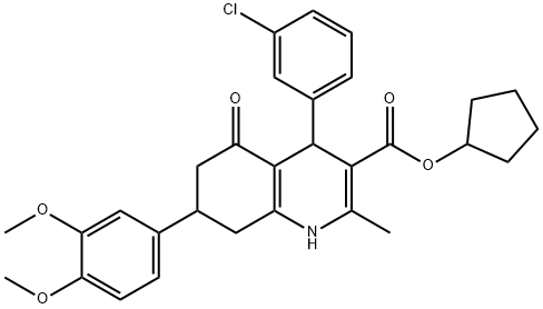 cyclopentyl 4-(3-chlorophenyl)-7-(3,4-dimethoxyphenyl)-2-methyl-5-oxo-1,4,5,6,7,8-hexahydro-3-quinolinecarboxylate Struktur