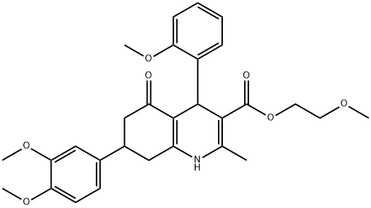 2-methoxyethyl 7-(3,4-dimethoxyphenyl)-4-(2-methoxyphenyl)-2-methyl-5-oxo-1,4,5,6,7,8-hexahydro-3-quinolinecarboxylate Struktur