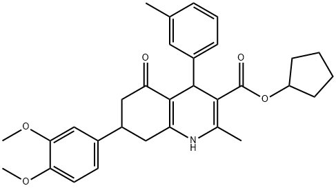 cyclopentyl 7-(3,4-dimethoxyphenyl)-2-methyl-4-(3-methylphenyl)-5-oxo-1,4,5,6,7,8-hexahydro-3-quinolinecarboxylate Struktur