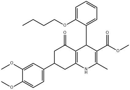 methyl 4-(2-butoxyphenyl)-7-(3,4-dimethoxyphenyl)-2-methyl-5-oxo-1,4,5,6,7,8-hexahydro-3-quinolinecarboxylate Struktur