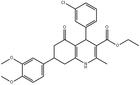 ethyl 4-(3-chlorophenyl)-7-(3,4-dimethoxyphenyl)-2-methyl-5-oxo-1,4,5,6,7,8-hexahydro-3-quinolinecarboxylate Struktur