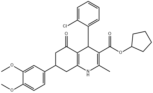 cyclopentyl 4-(2-chlorophenyl)-7-(3,4-dimethoxyphenyl)-2-methyl-5-oxo-1,4,5,6,7,8-hexahydro-3-quinolinecarboxylate Struktur