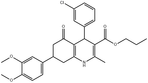 propyl 4-(3-chlorophenyl)-7-(3,4-dimethoxyphenyl)-2-methyl-5-oxo-1,4,5,6,7,8-hexahydro-3-quinolinecarboxylate Struktur