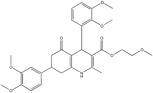 2-methoxyethyl 4-(2,3-dimethoxyphenyl)-7-(3,4-dimethoxyphenyl)-2-methyl-5-oxo-1,4,5,6,7,8-hexahydro-3-quinolinecarboxylate Struktur