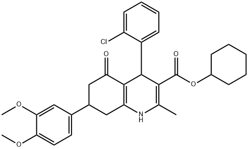 cyclohexyl 4-(2-chlorophenyl)-7-(3,4-dimethoxyphenyl)-2-methyl-5-oxo-1,4,5,6,7,8-hexahydro-3-quinolinecarboxylate Struktur