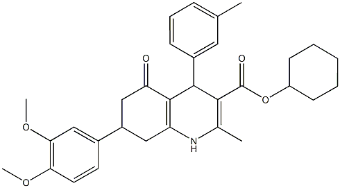 cyclohexyl 7-(3,4-dimethoxyphenyl)-2-methyl-4-(3-methylphenyl)-5-oxo-1,4,5,6,7,8-hexahydro-3-quinolinecarboxylate Struktur