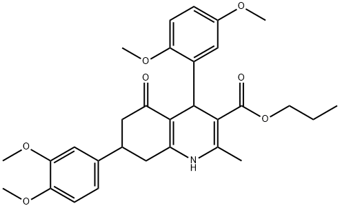 propyl 4-(2,5-dimethoxyphenyl)-7-(3,4-dimethoxyphenyl)-2-methyl-5-oxo-1,4,5,6,7,8-hexahydro-3-quinolinecarboxylate Struktur