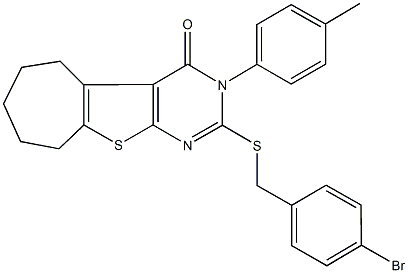 2-[(4-bromobenzyl)sulfanyl]-3-(4-methylphenyl)-3,5,6,7,8,9-hexahydro-4H-cyclohepta[4,5]thieno[2,3-d]pyrimidin-4-one Struktur