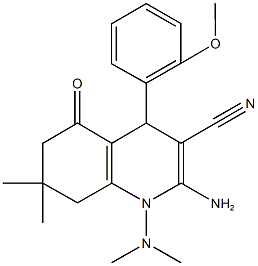 2-amino-1-(dimethylamino)-4-(2-methoxyphenyl)-7,7-dimethyl-5-oxo-1,4,5,6,7,8-hexahydro-3-quinolinecarbonitrile Struktur