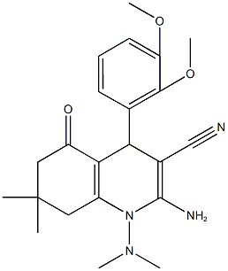 2-amino-4-(2,3-dimethoxyphenyl)-1-(dimethylamino)-7,7-dimethyl-5-oxo-1,4,5,6,7,8-hexahydro-3-quinolinecarbonitrile Struktur